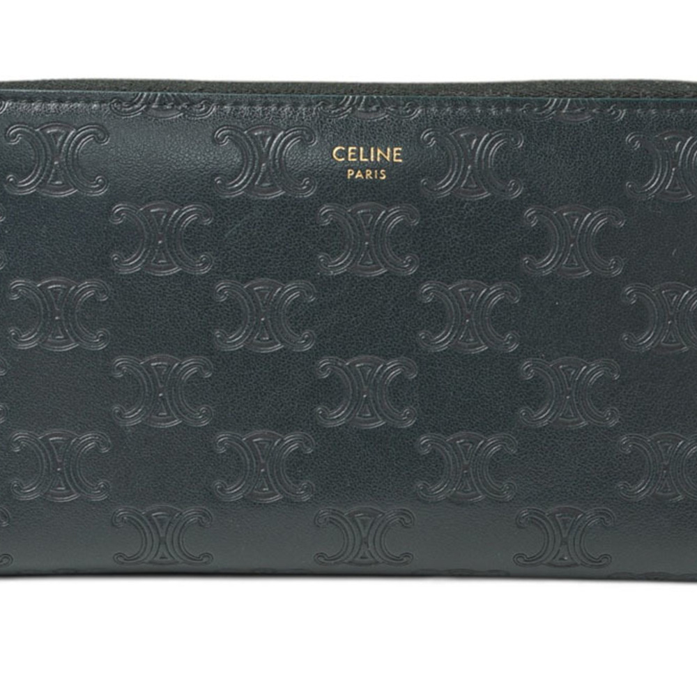 Celine long wallet CELINE 10B553FQC AMAZONE Green Triomphe embossed large zip...